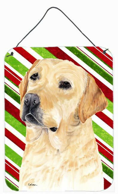 Labrador Candy Cane Holiday Christmas Wall or Door Hanging Prints Aluminum Metal Sign Kitchen Wall Bar Bathroom Plaque Home Decor Front Door Plaque, 12x16, Multicolor