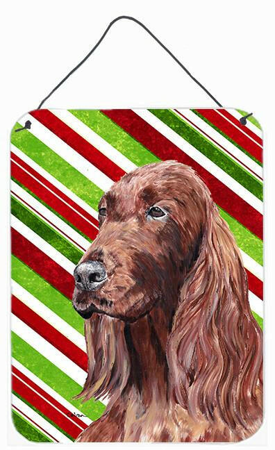 Irish Setter Candy Cane Christmas Wall or Door Hanging Prints Aluminum Metal Sign Kitchen Wall Bar Bathroom Plaque Home Decor Front Door Plaque, 12x16, Multicolor