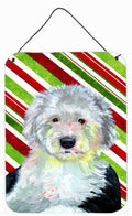 Old English Sheepdog Candy Cane Holiday Christmas Wall or Door Hanging Prints Aluminum Metal Sign Kitchen Wall Bar Bathroom Plaque Home Decor Front Door Plaque, 12x16, Multicolor