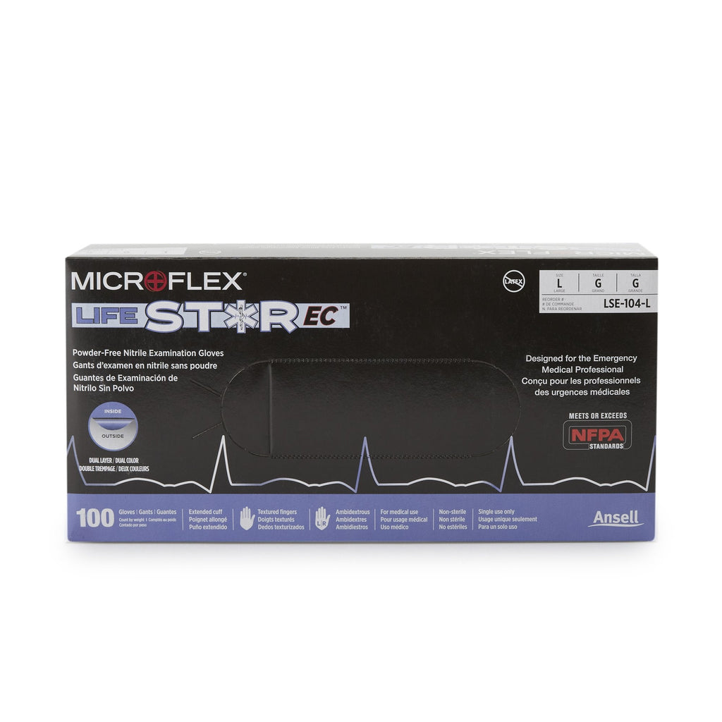 LifeStar™ EC Nitrile Extended Cuff Length Exam Glove, Large, White / Blue LSE-104-L