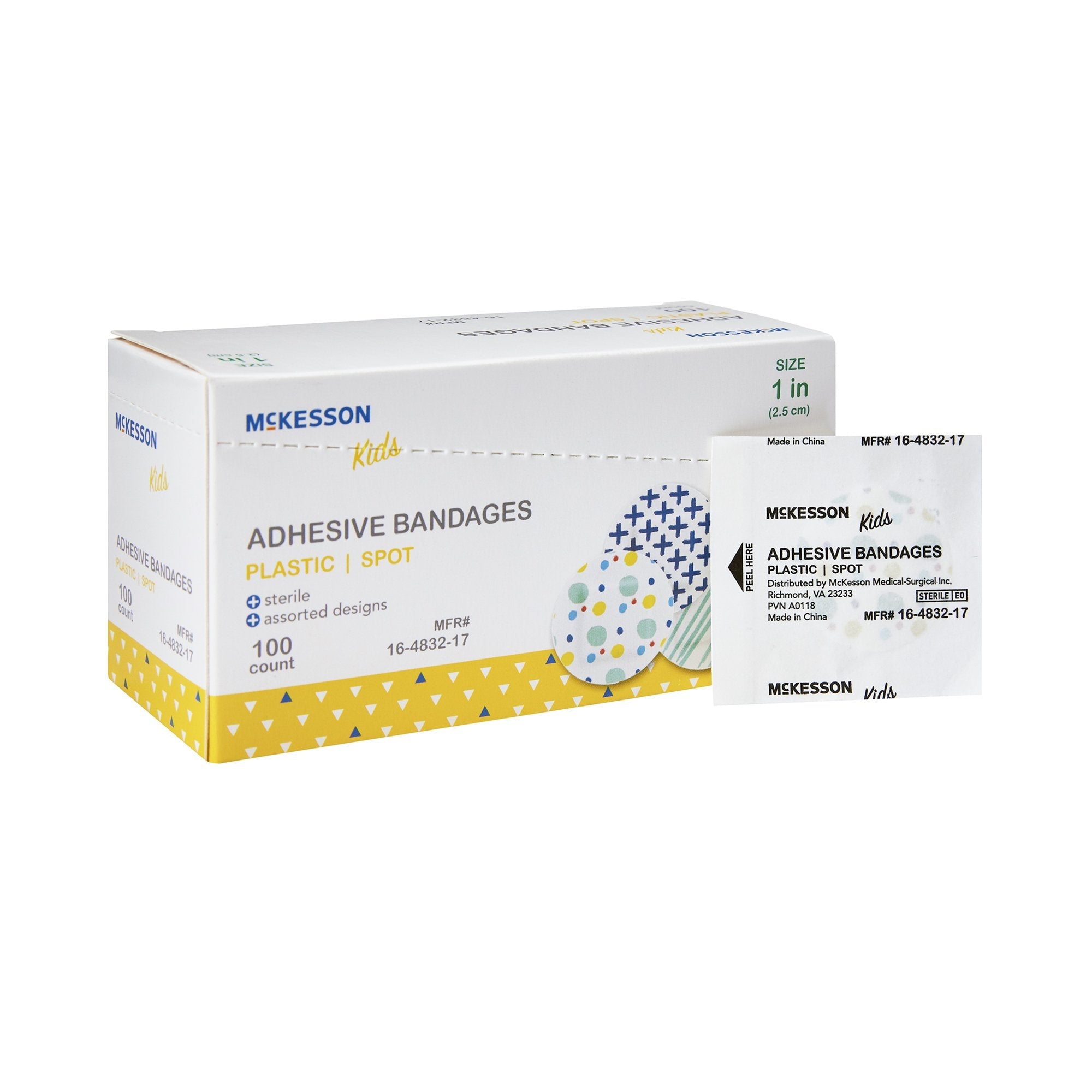 McKesson Kids™ Round Kid Design (Assorted Prints) Adhesive Spot Bandage, 1 Inch 16-4832-17
