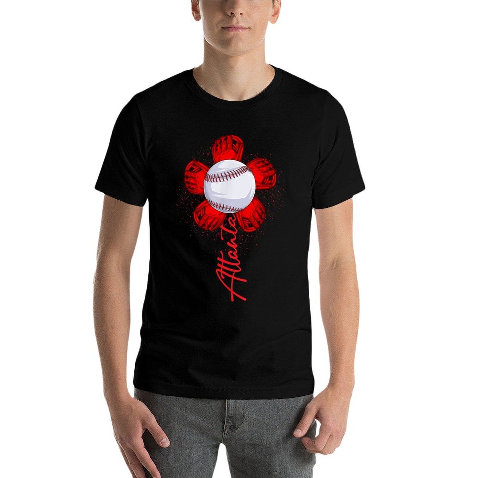 Cute Flower Atlanta Retro Baseball Lover Game Day  Rolled Sleeves T-Shirt