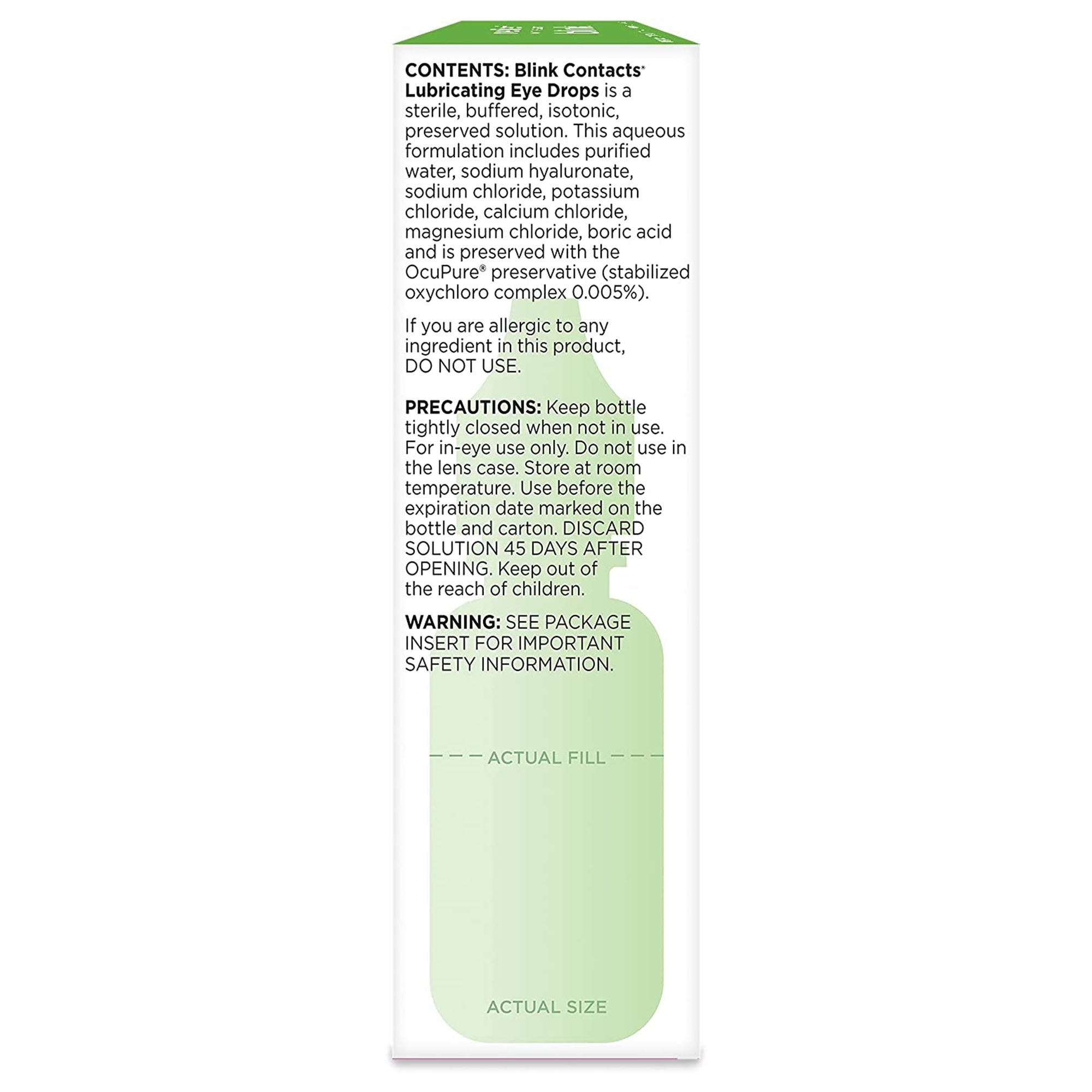 Blink Contacts Purified Water / Sodium Chloride Contact Lens Solution, 0.34 oz. 82744400032