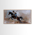 Action-Packed Rodeo Scene with Bucking Horse, Beautiful Framed Canvas Print, Western Living Room Art, Rustic Bedroom Decor, Wall Art