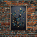 Blue Butterflies Canvas Print Wall Art, Blue and Gold Butterfly Canvas Painting, Butterfly Wall Decor, Home Gift, ready to hang decor
