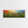 Purple Flowers, Panoramic Floral Print, Framed Canvas Art, Wildflowers Painting Spring Flower Watercolor Art Print, Field of Wildflowers
