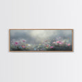 Moody Wild Flowers Under a Cloudy Sky, Panoramic Framed Canvas Print, Nature Decor, Boho Floral Wall Art, Flower Painting Gift For Her