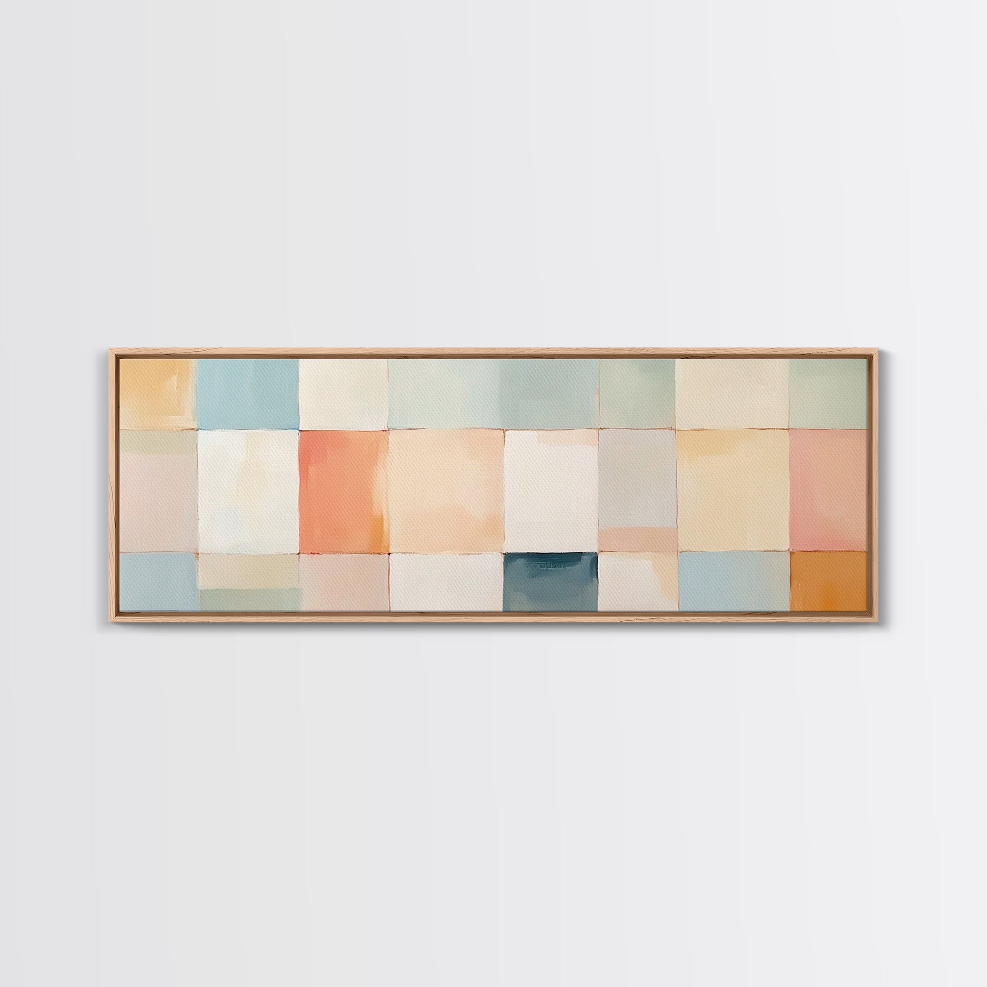 MCM Style Abstract Square, Framed Canvas Print, Mid-Century Modern Wall Art, Pastel Colors, Large Horizontal Wall Art Print