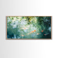 Koi Fish Swimming In a River Framed Canvas Print - Minimalist Art Wabi Sabi Style Home Decor
