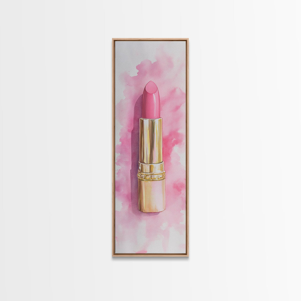 Pink Lipstick Canvas Print Feminine Pink Abstract Art Light Pink Wall Art Whimsical Art Rustic Decor Vertical Gift Idea Above Sofa