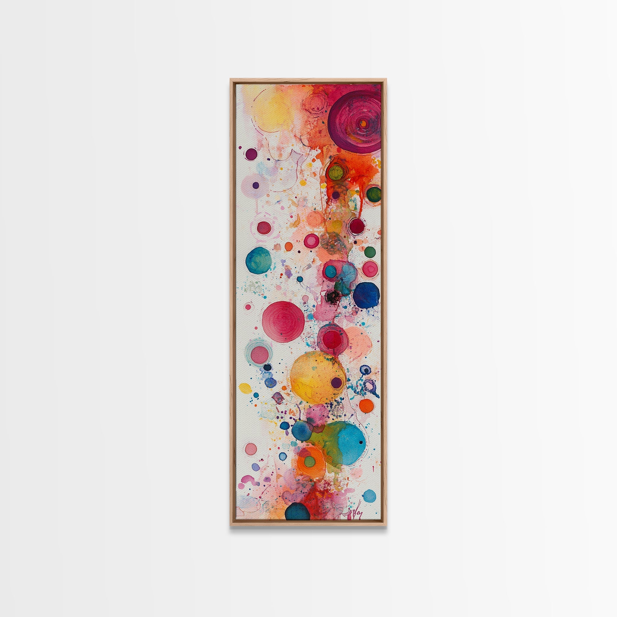 Colorful Abstract Dots Canvas Print Whimsical Art Modern Wall Decor Playful Vertical Art Gift Idea Light Pink Wall Art