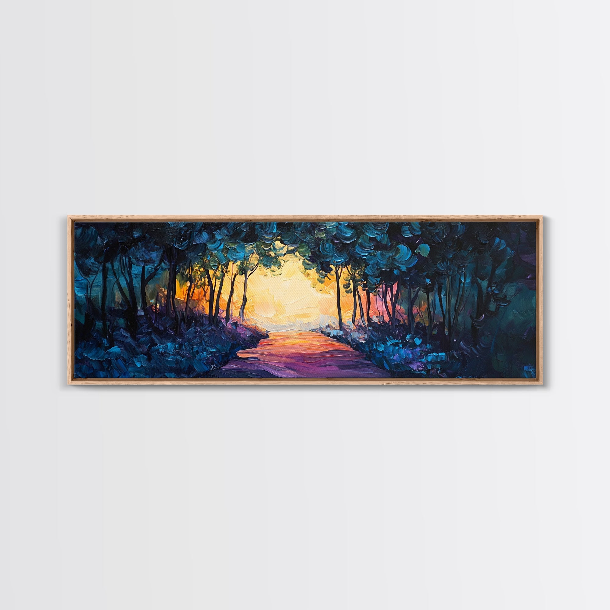Enchanted Forest, Magical Nature Scene, Sunset Pathway Art, Mystical Landscape, Dreamy Wall Decor, Framed Canvas Print