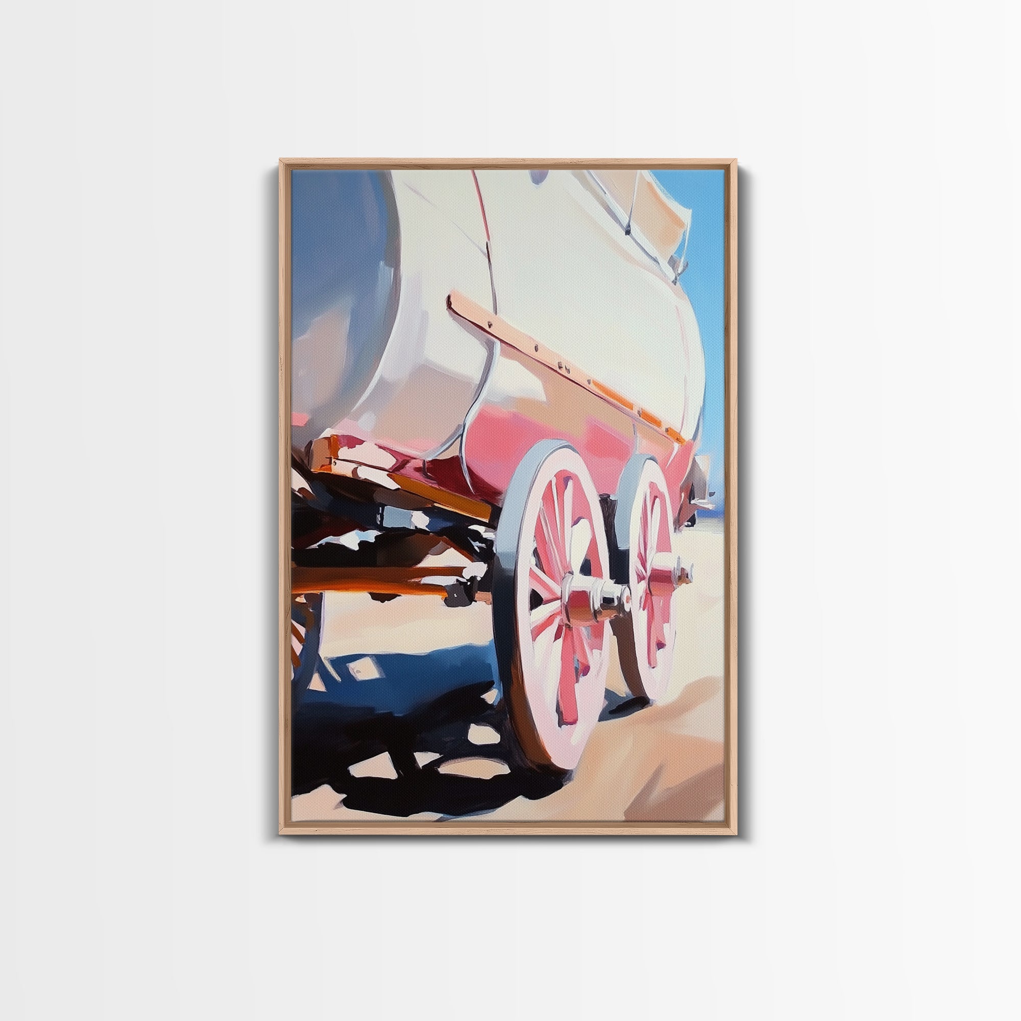 Wagon, Vintage Country, Rustic, Old West, Americana, Farmhouse, Minimalist, Warm Tones, Travel, Aesthetic, Framed Canvas Print