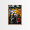 Vibrant Trout, Fishing Art, Rustic Wall Decor, Wildlife Art, Cabin Wall Art, Fisherman Gift, Framed Canvas Print, Nature Inspired Home