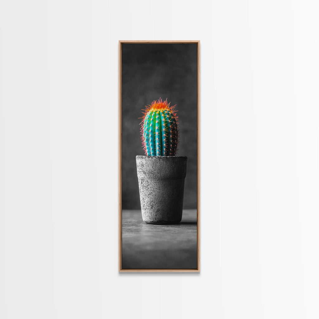 Neon Cactus, Desert Plant, Bold Botanical, Modern Boho Decor, Framed Canvas Print, Bedroom Wall Art, Color Pop Style
