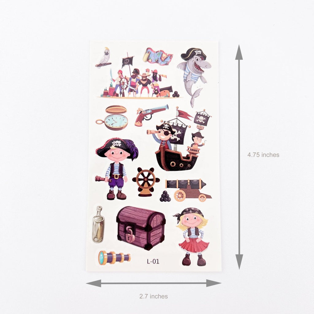 Cartoon Pirate Tattoos for Kids – 10 Waterproof Tattoo Sheets