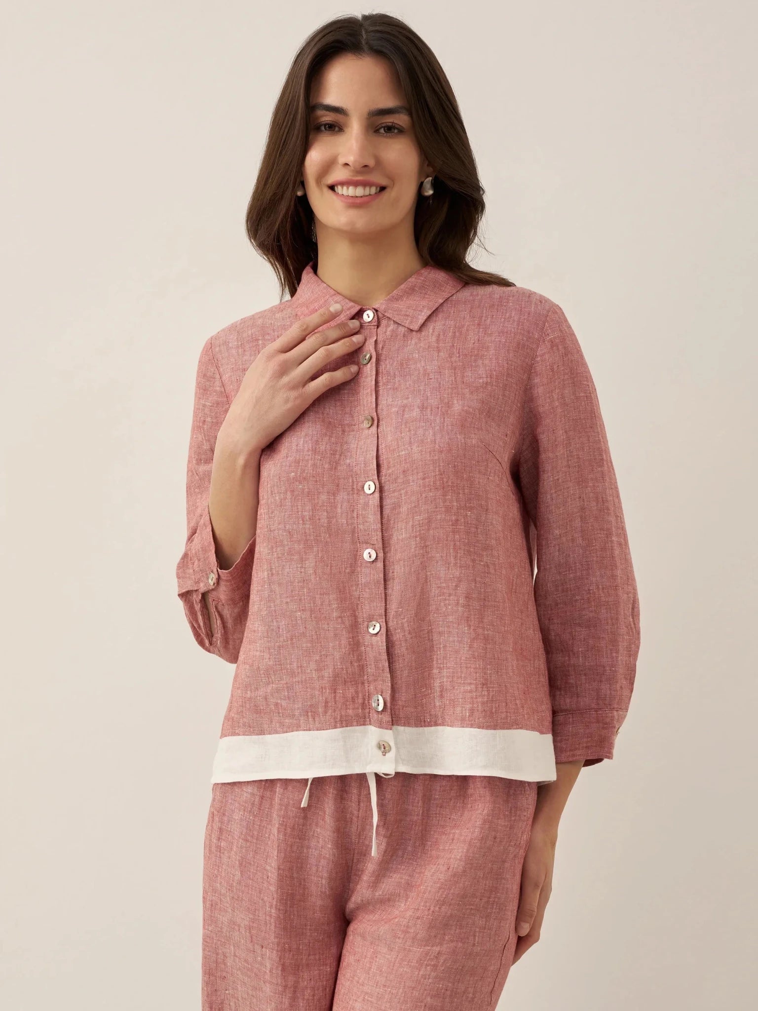 100% Linen Buttoned Closure Color - Blocked Shirt JANICE - PhishStones Products