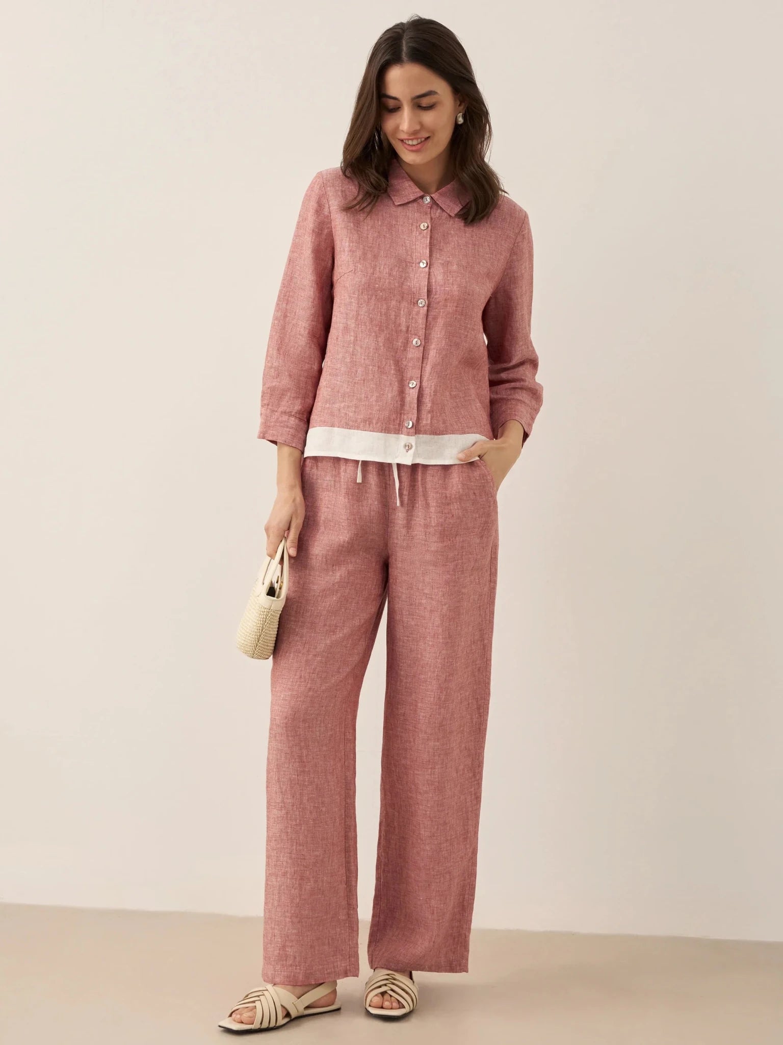 100% Linen Buttoned Closure Color - Blocked Shirt JANICE - PhishStones Products
