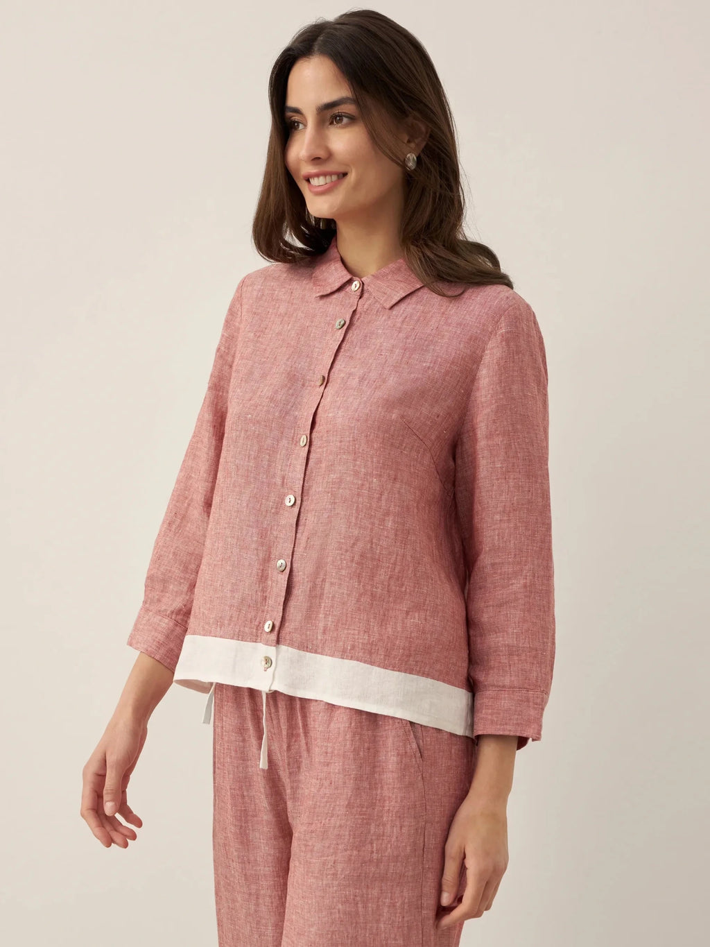 100% Linen Buttoned Closure Color - Blocked Shirt JANICE - PhishStones Products