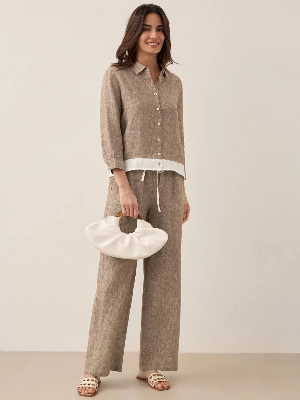 100% Linen Buttoned Closure Color - Blocked Shirt JANICE - PhishStones Products