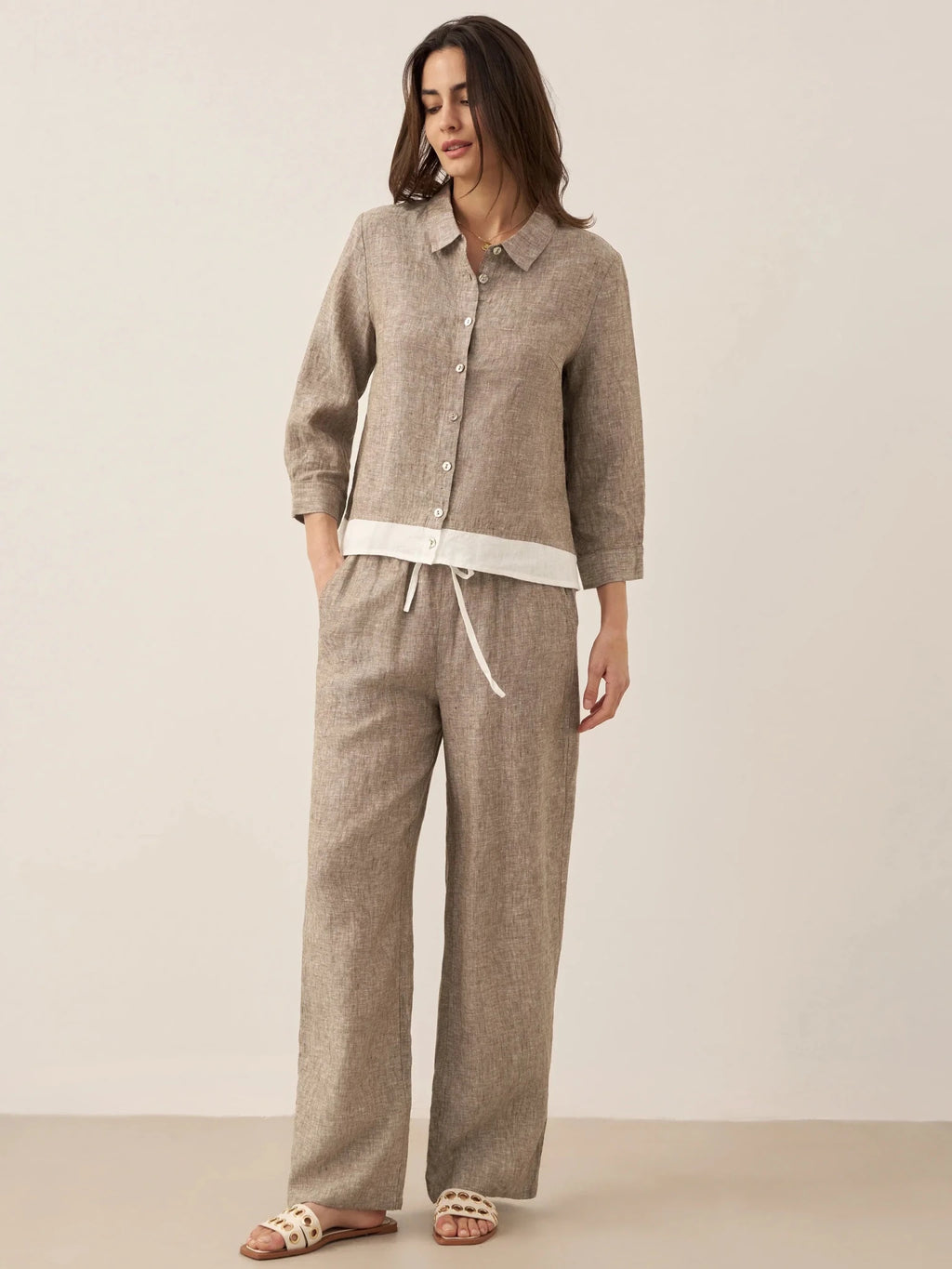100% Linen Buttoned Closure Color - Blocked Shirt JANICE - PhishStones Products