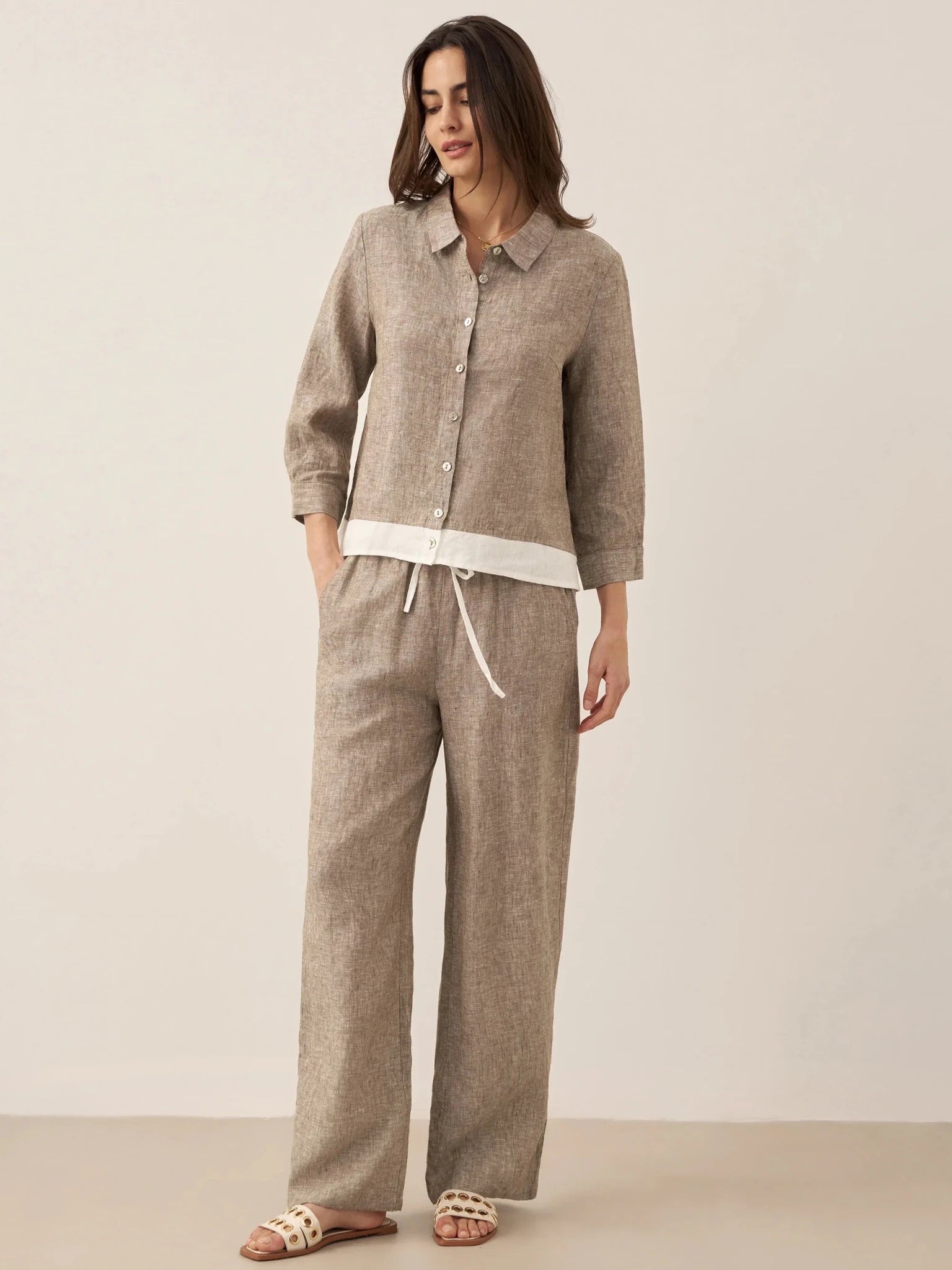 100% Linen Buttoned Closure Color - Blocked Shirt JANICE - PhishStones Products