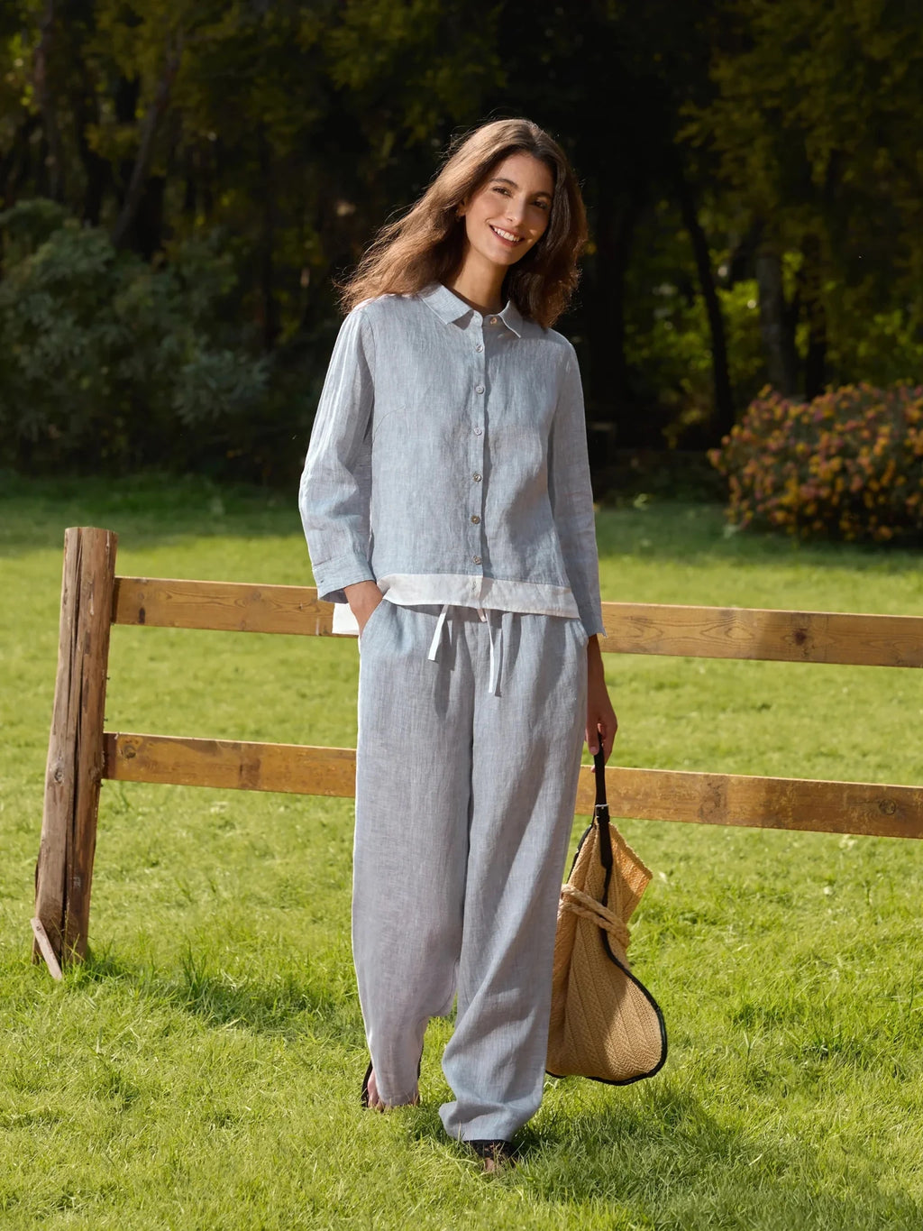 100% Linen Buttoned Closure Color - Blocked Shirt JANICE - PhishStones Products