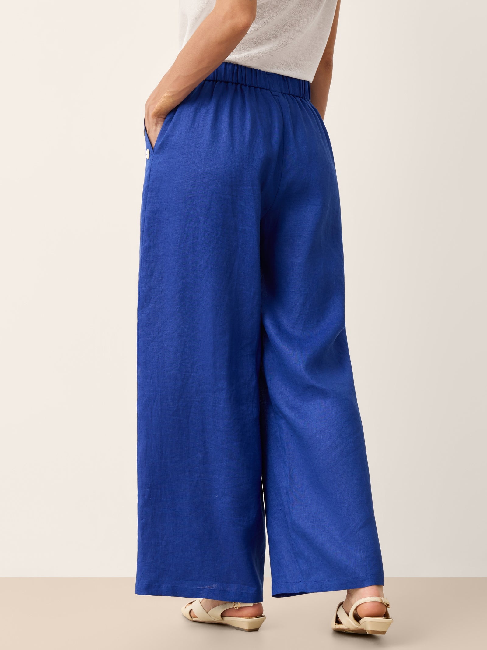 100% Linen Shell Button Elasticated Back Wide - Leg Pants IONE - PhishStones Products