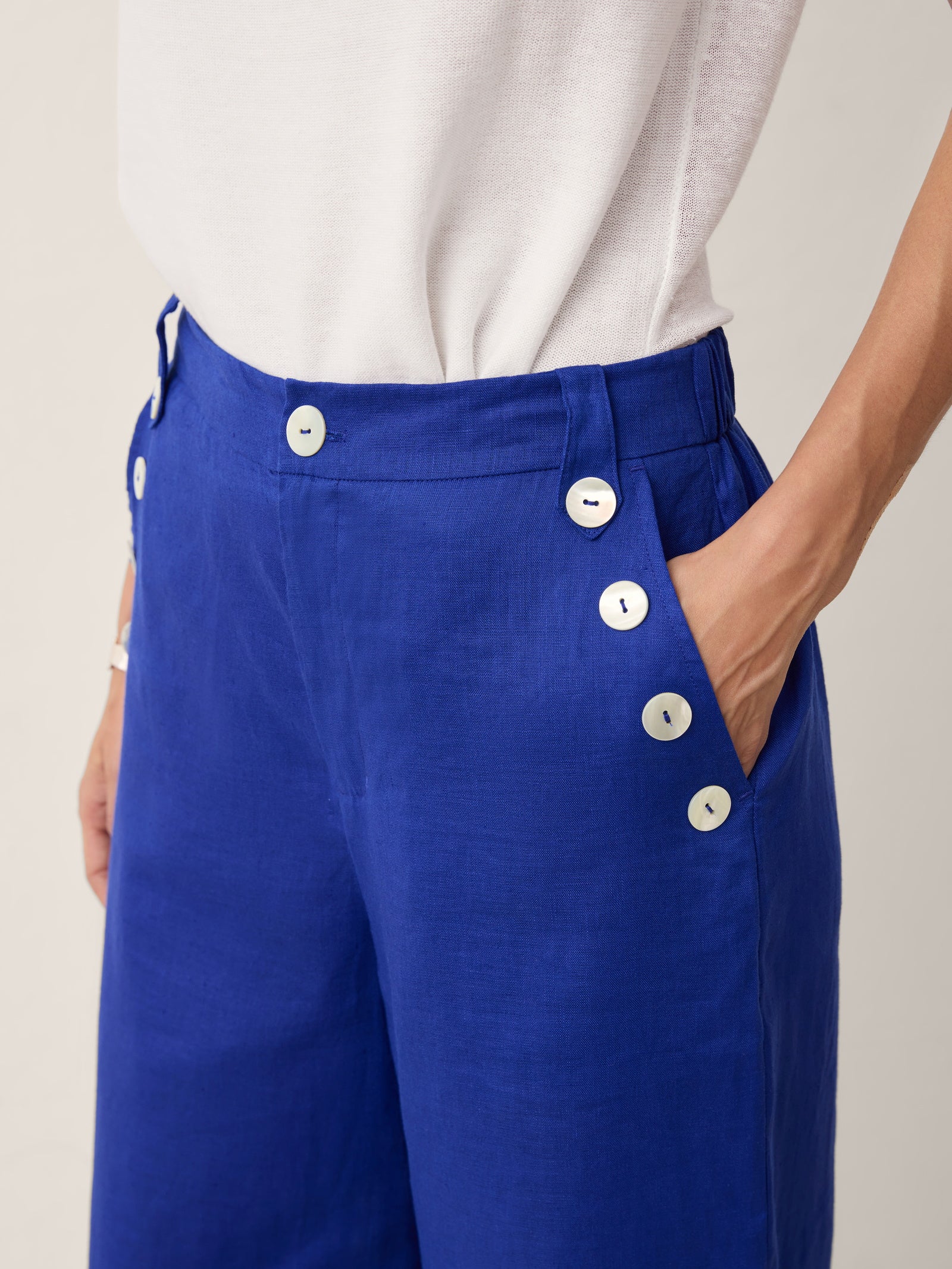 100% Linen Shell Button Elasticated Back Wide - Leg Pants IONE - PhishStones Products