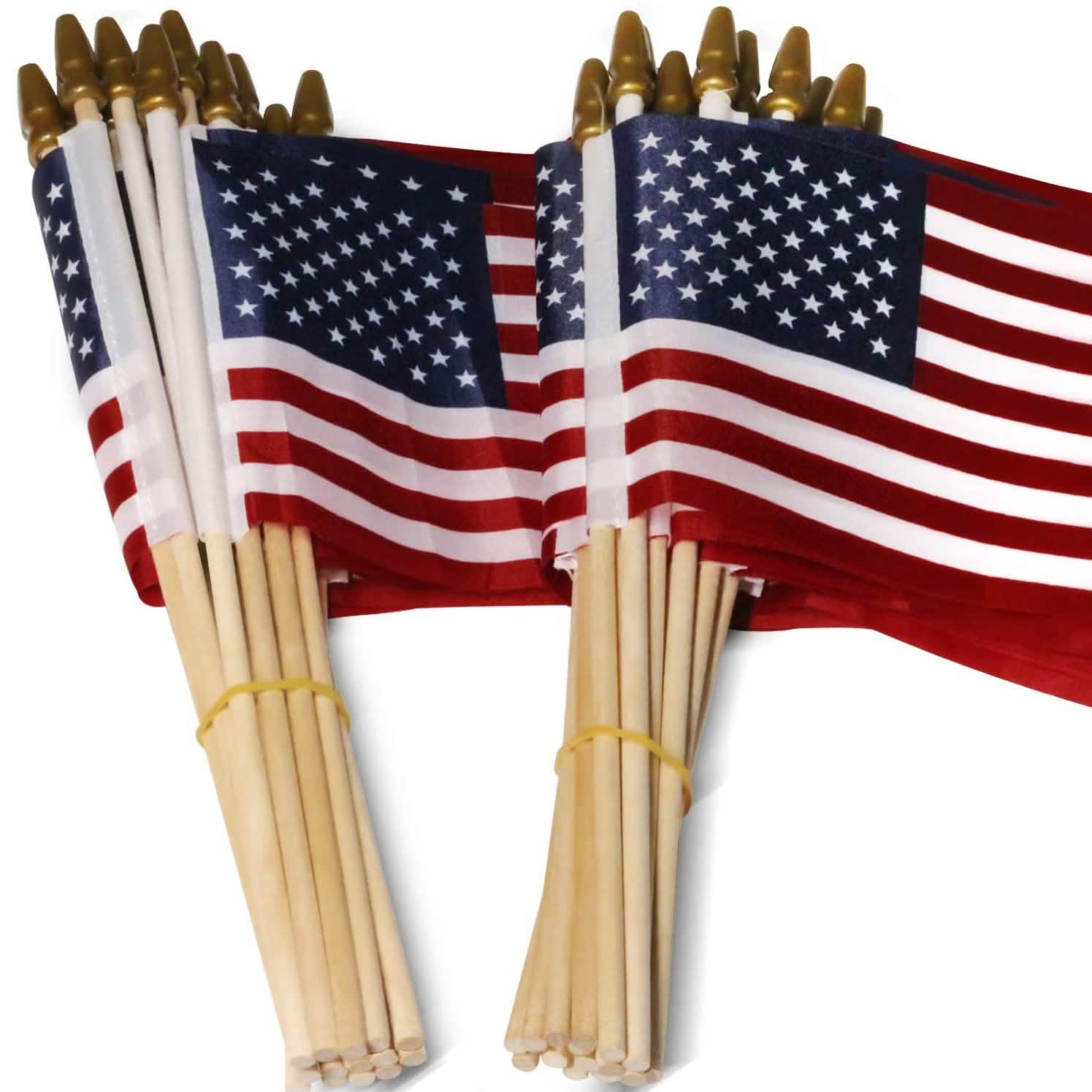 100 - Pack: USA 4x6 in Wooden Stick Flag - PhishStones Products