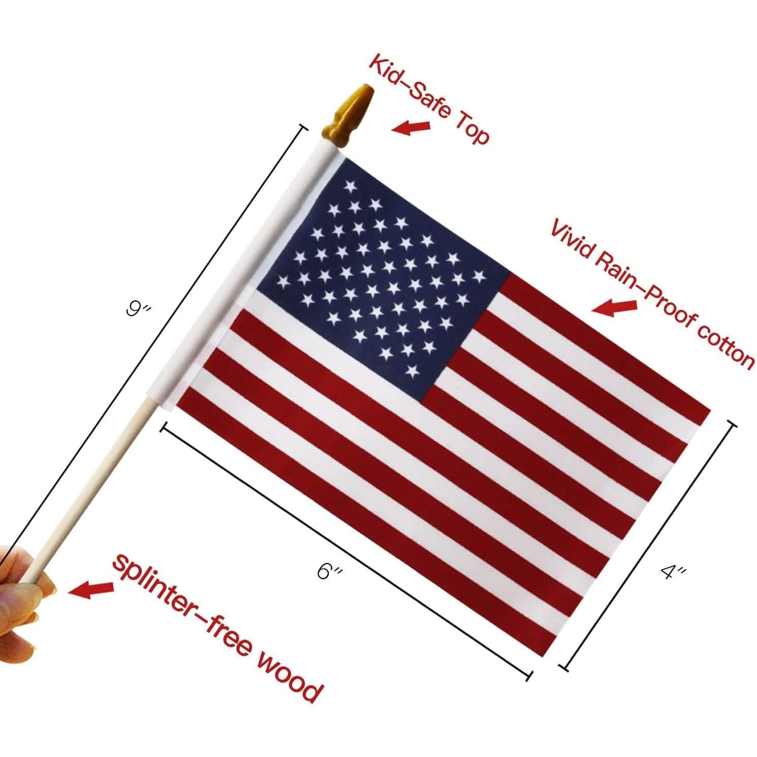 100 - Pack: USA 4x6 in Wooden Stick Flag - PhishStones Products
