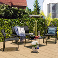 4 Pieces Patio Furniture Set with Armrest Loveseat Sofas and Glass Table Deck