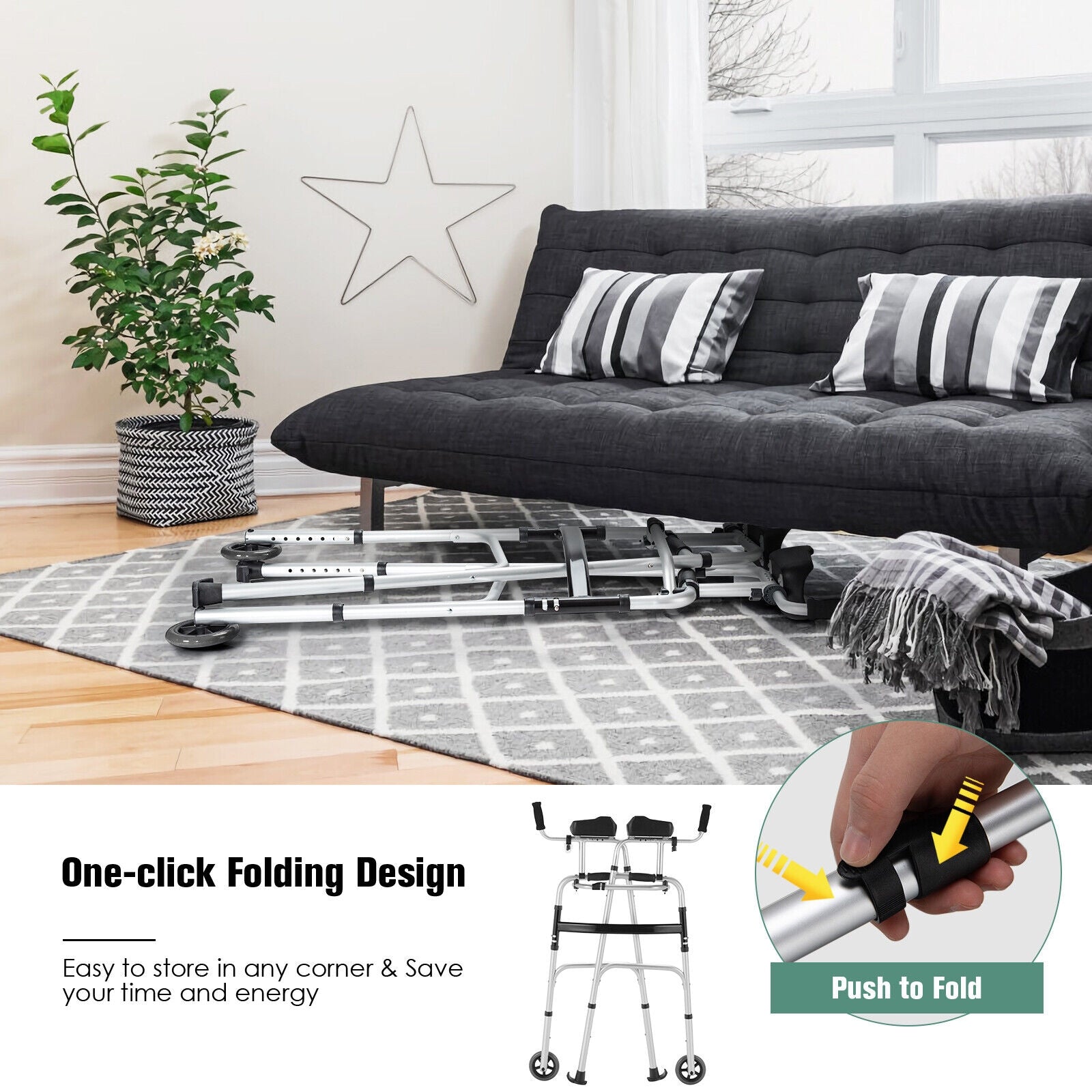 Height Adjustable Rolling Walker With Seat and Armrest Pad