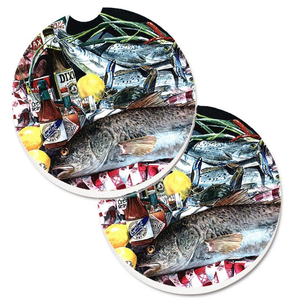 Fish and Beers from New Orleans Set of 2 Cup Holder Car Coasters Absorbent Round Sandstone Coasters Gifts for Men or Women, 2.5, Multicolor