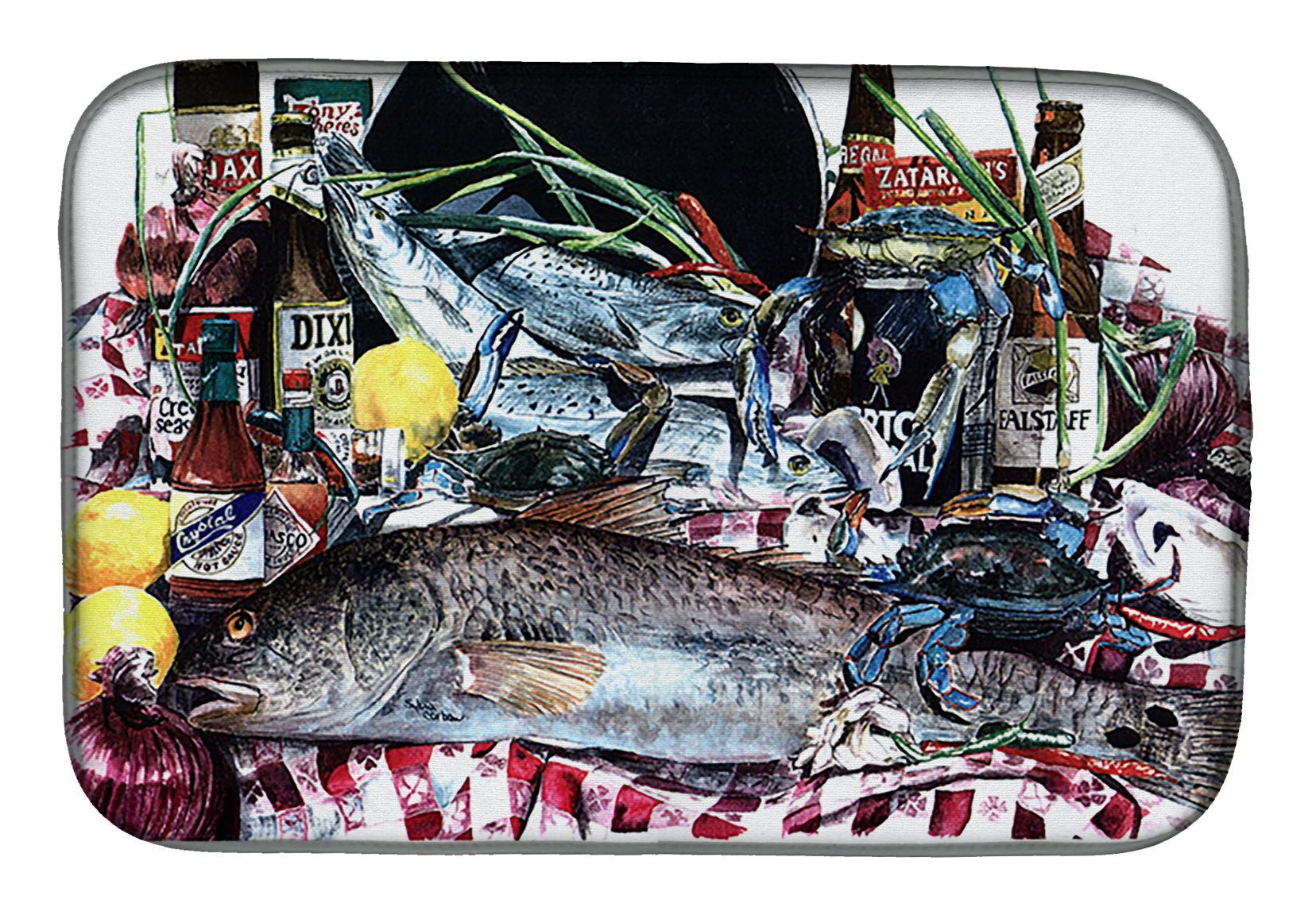Fish and Beers from New Orleans Dish Drying Mat Absorbent Dish Drying Mat Pad for Kitchen Counter Dish Drainer Mat for Countertop, 14 x 21", Multicolor