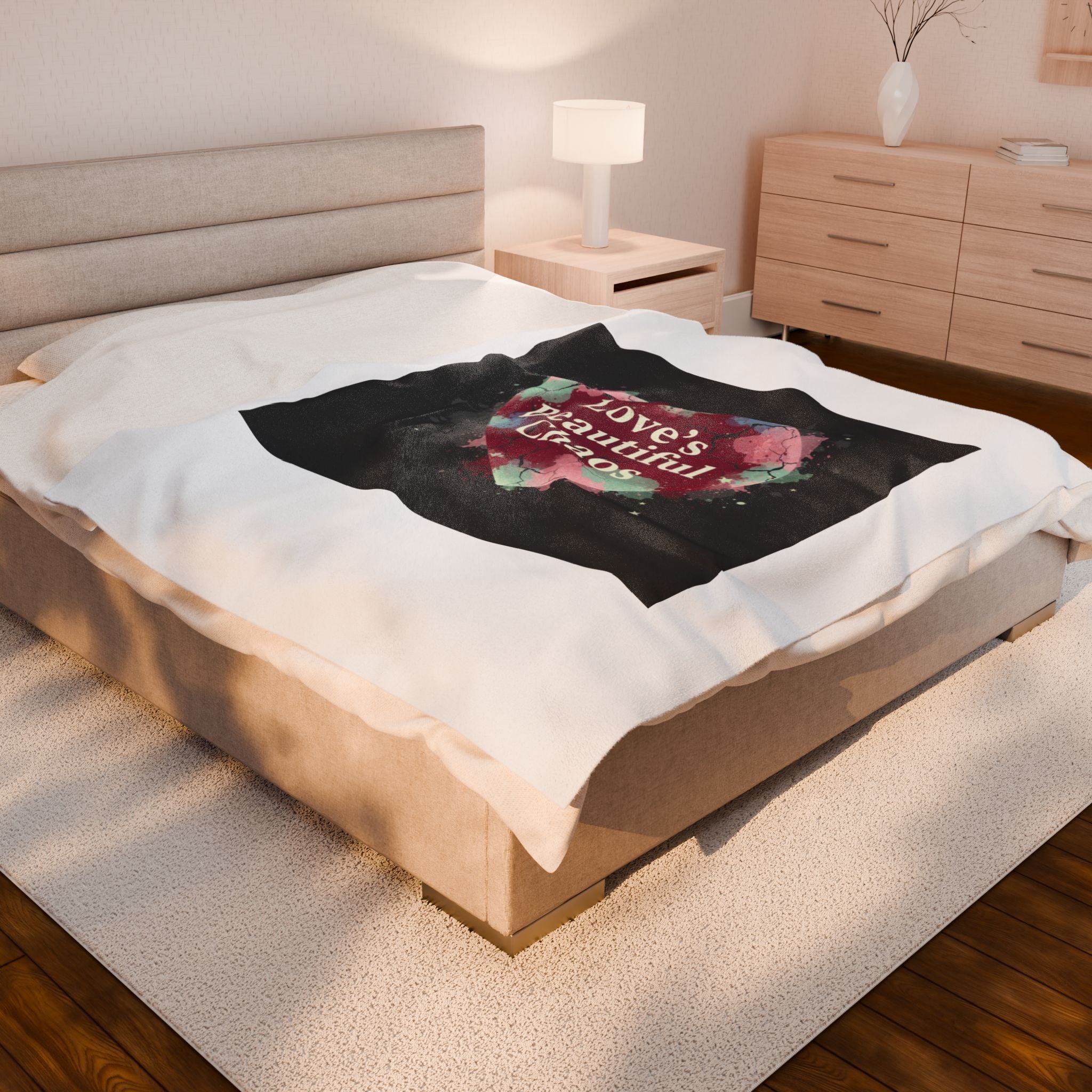 Love's Beautiful Chaos Velveteen Blanket | Soft Grunge Hearts, Distressed Heart Collage