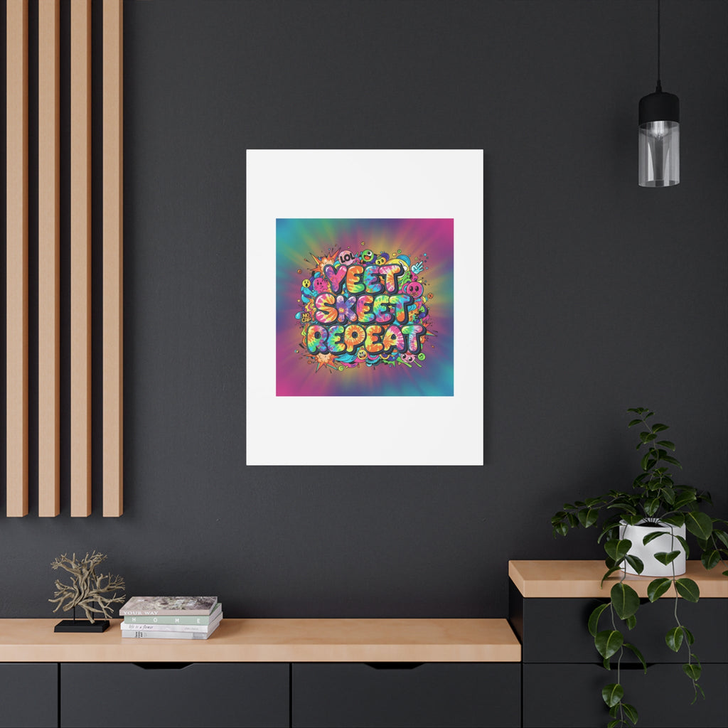Yeet Skeet Repeat Canvas | Slogan & Glitch Graphic, Meme Phrase Wall Art