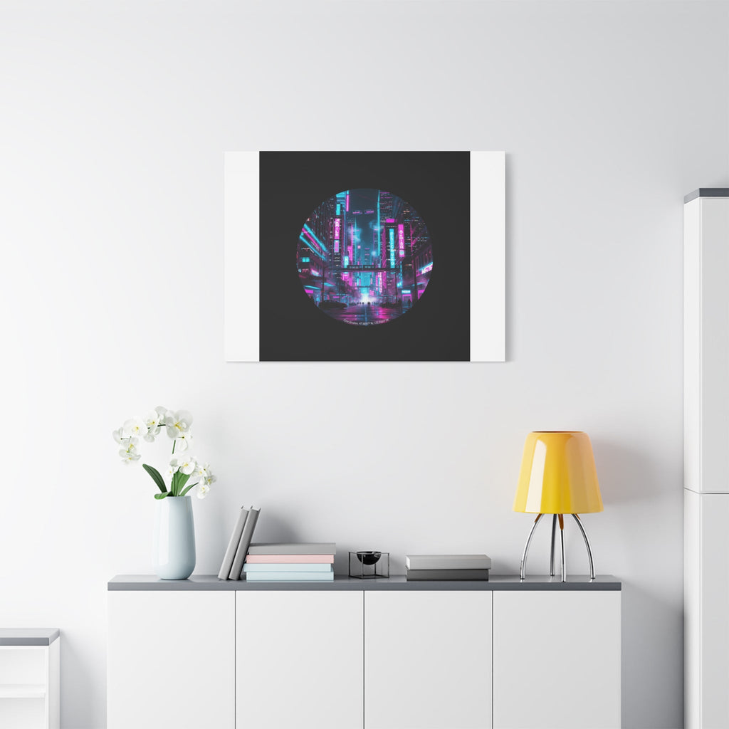 Neon Cyberpunk Cityscape Canvas | synthwave skyline, future city art