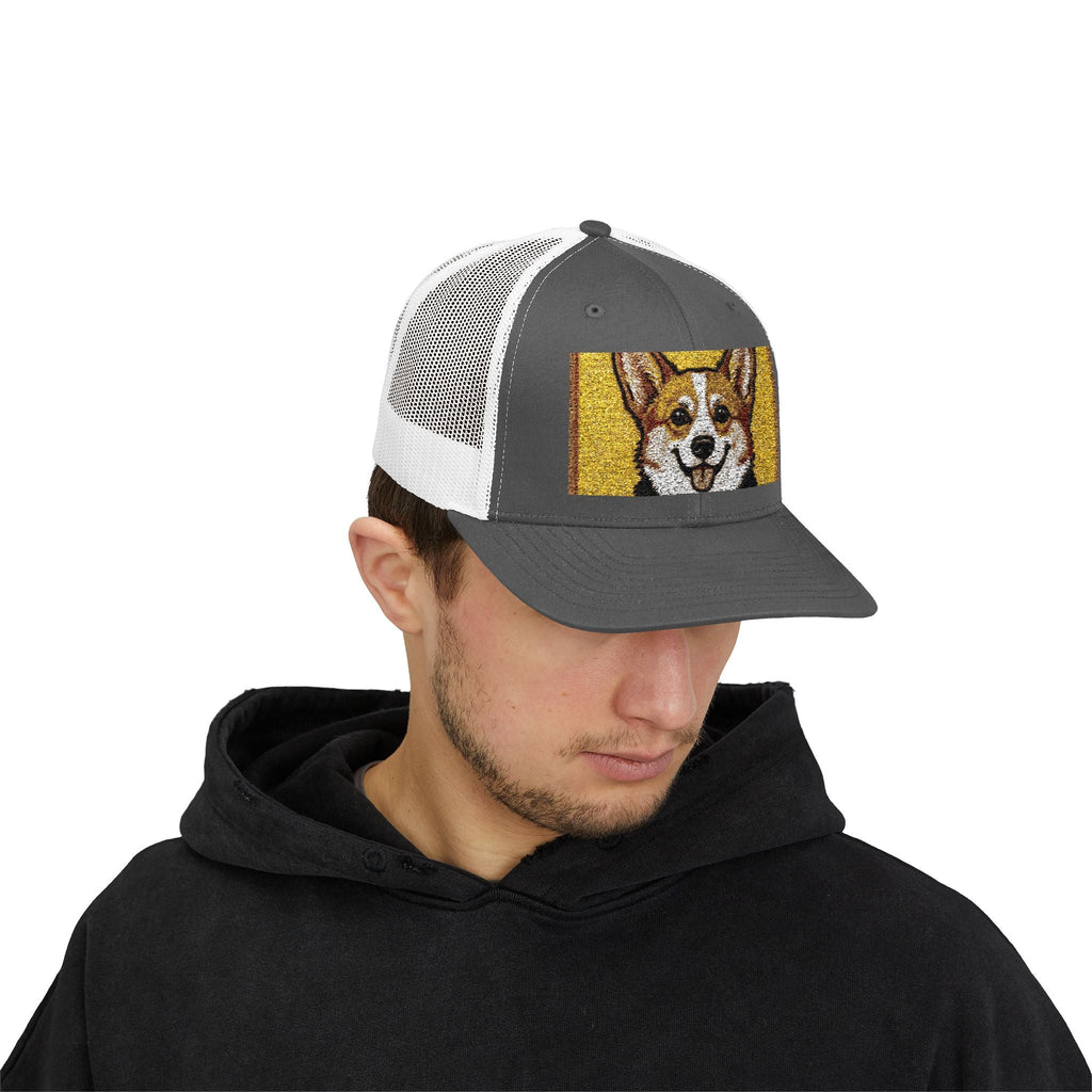 Happy Corgi Snapback Trucker Cap — "Happy Corgi Dog Happy Life"