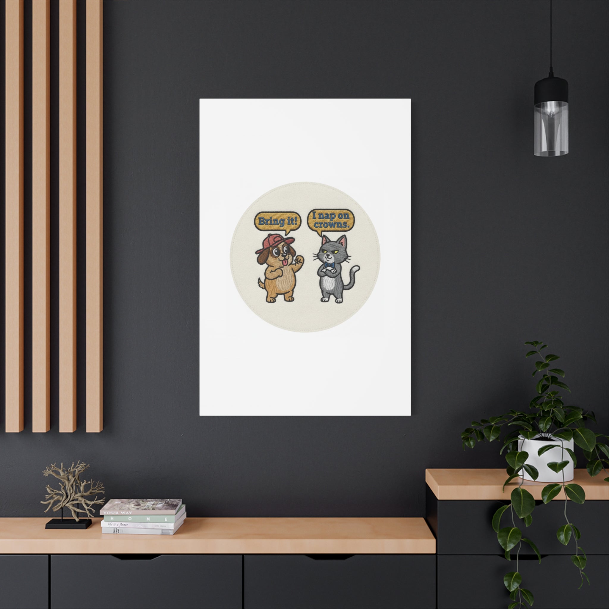 Funny Cat vs Dog Canvas | Pet Rivalry Wall Art
