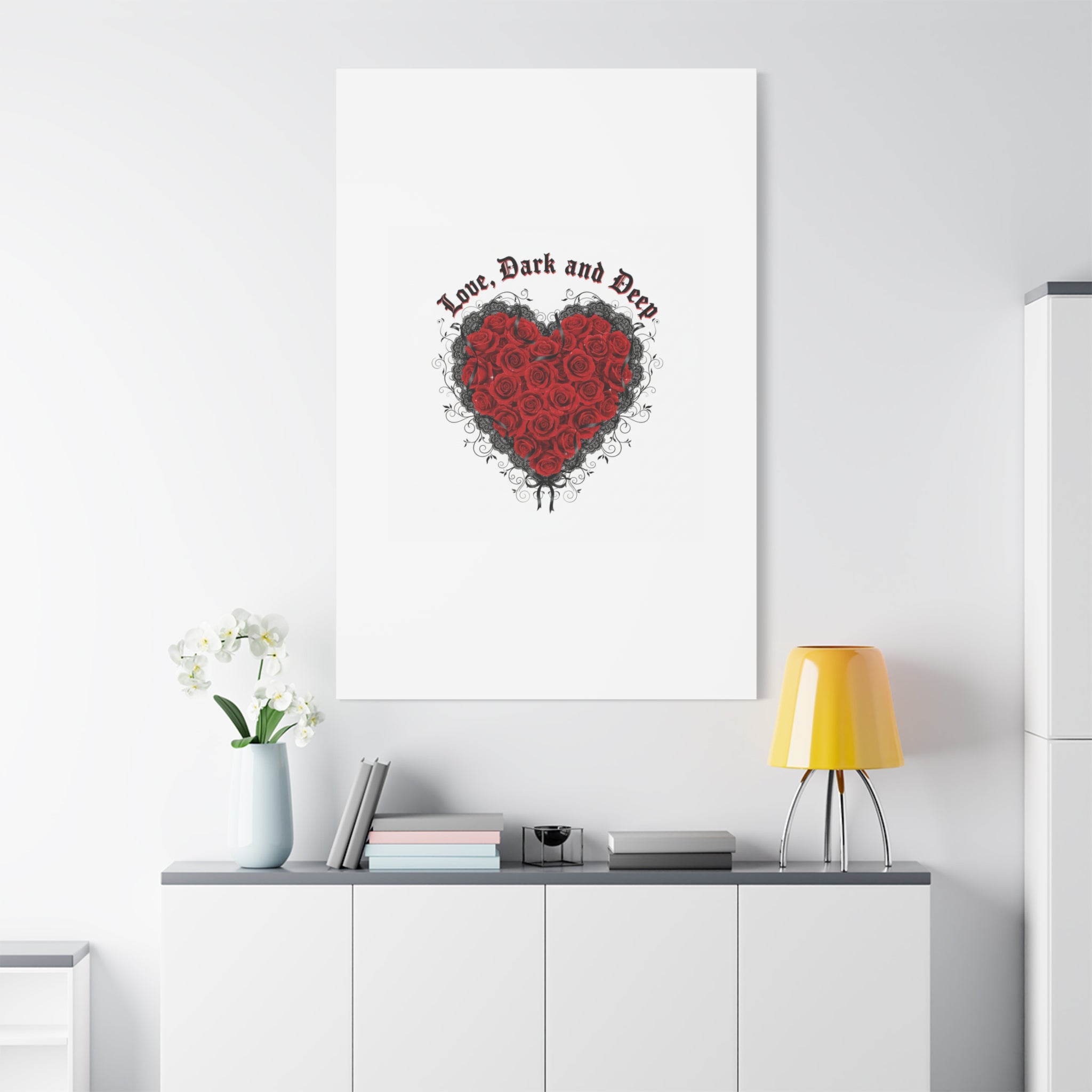 Love Dark and Deep Heart Canvas, Nu Romantic Gothic Romance, 80s Nostalgia