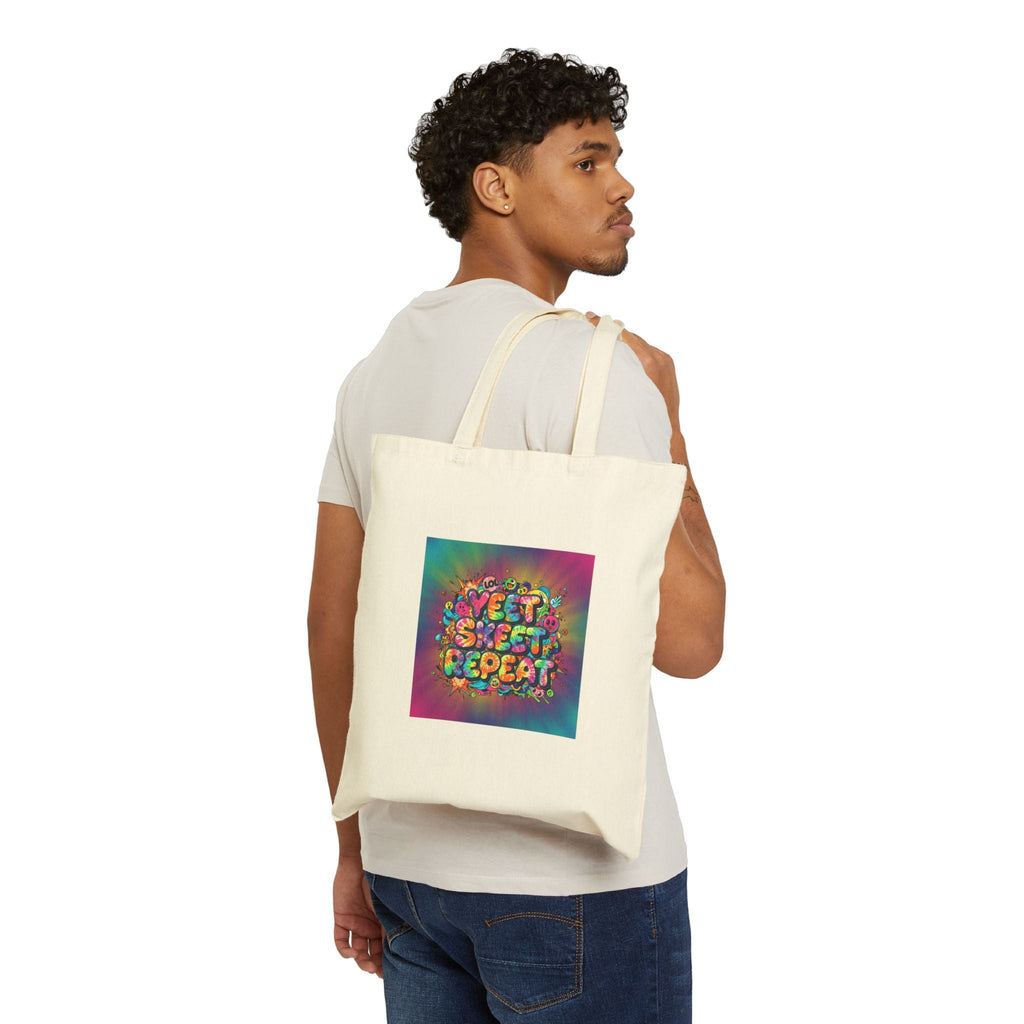 Yeet Sleep Repeat Tote | Slogan & Glitch Graphic, Meme Phrase Canvas