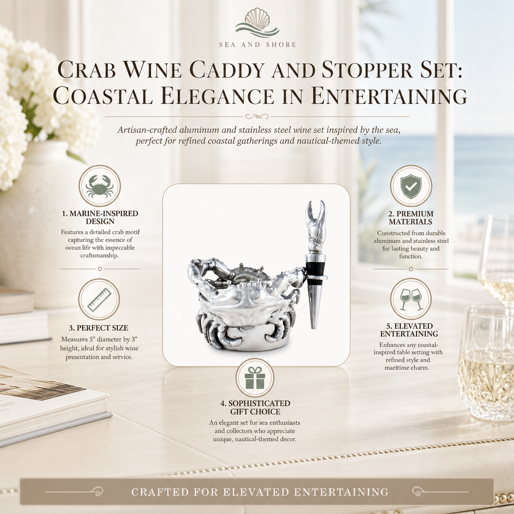 Crab Wine Caddy and Stopper Set