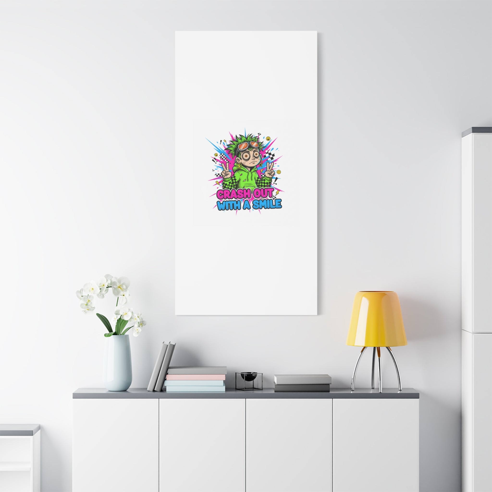 Crash Out With a Smile Canvas Print | Neon Skate Graffiti, Meme Meltdown Art