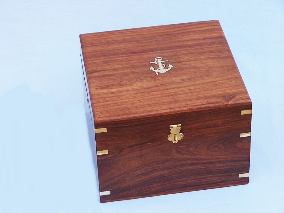 Antique Brass Gimbal Compass w/ Rosewood Box 9""