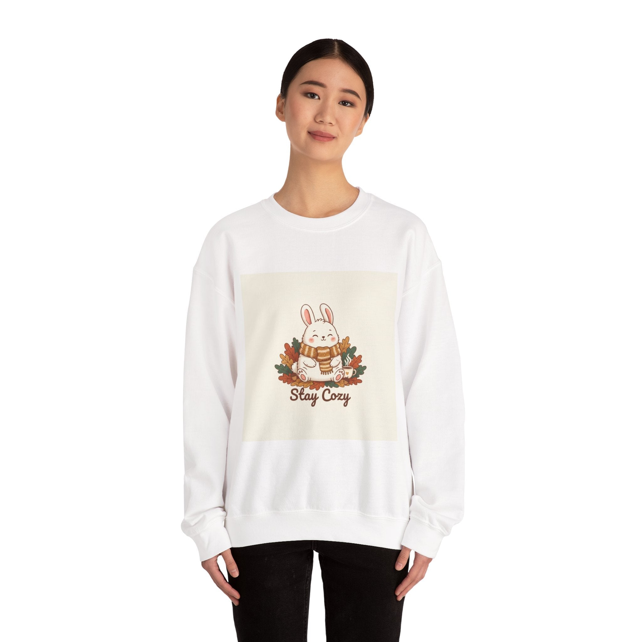Stay Cozy Bunny sweatshirt | cute animal illustration, winter forest art
