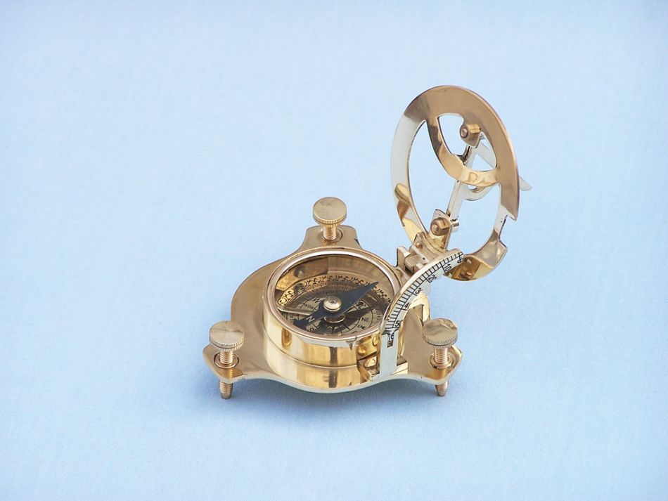 Solid Brass Captain's Triangle Sundial Compass w/ Rosewood Box 3""
