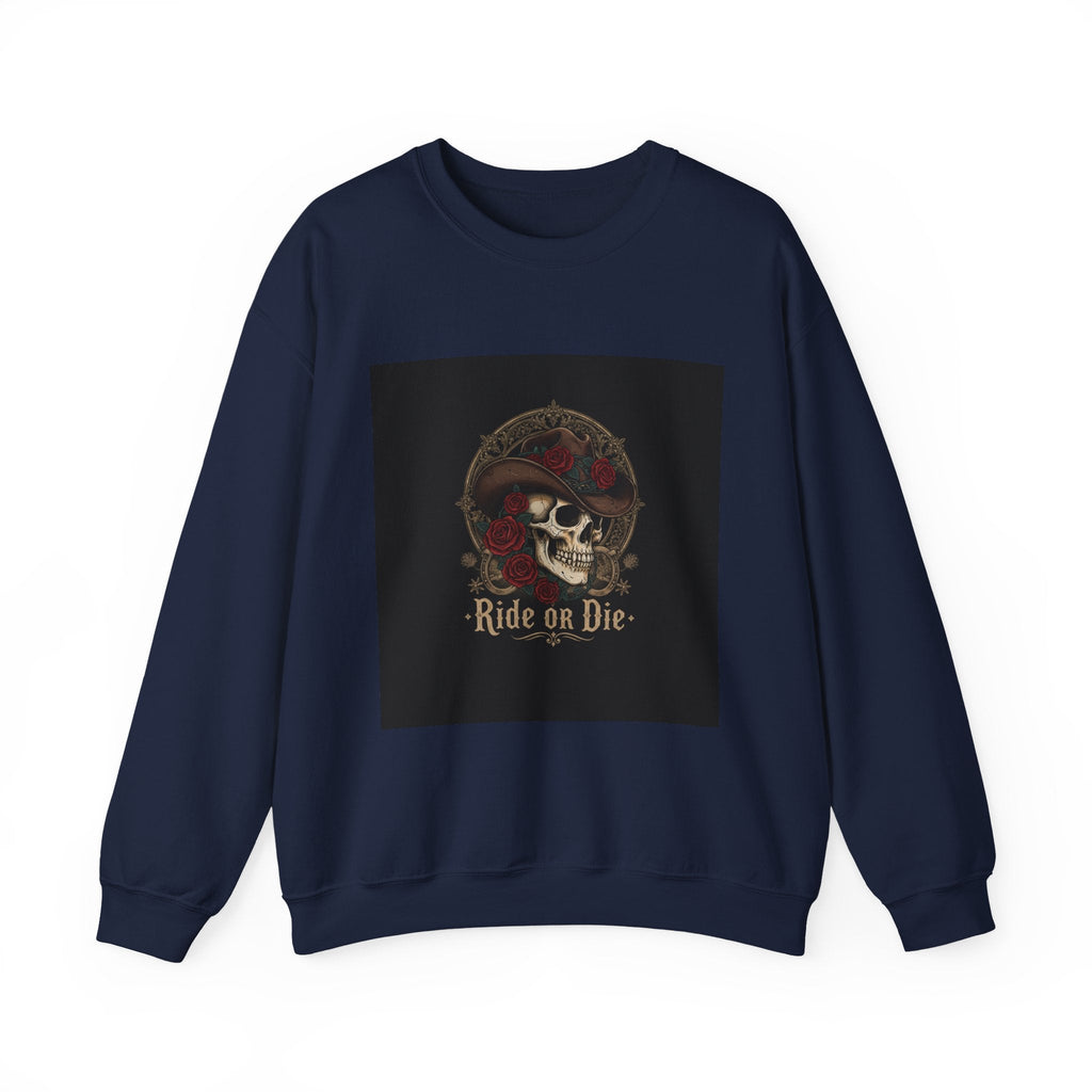 Ride or Die Skull Crewneck Sweatshirt | western skull art, gothic Americana