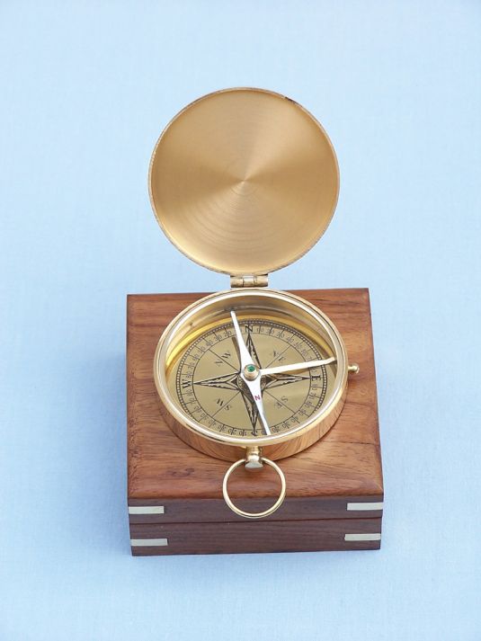 Solid Brass Gentlemen's Compass w/ Rosewood Box 4""