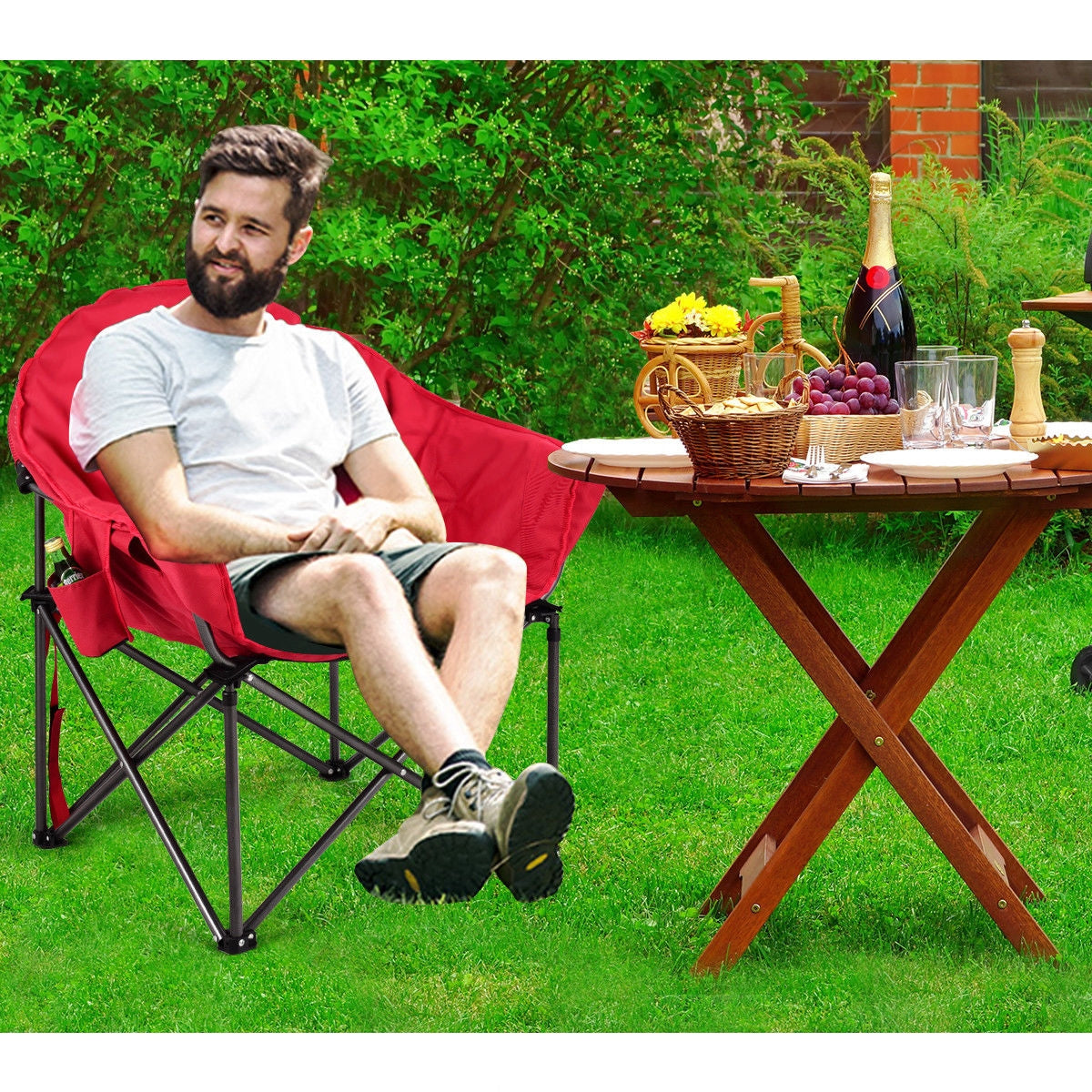 Oversized Folding Camping Moon Chair with Cup Holder
